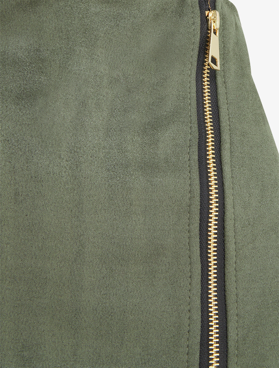 Jupe short zippée en suédine - Kaki - 3