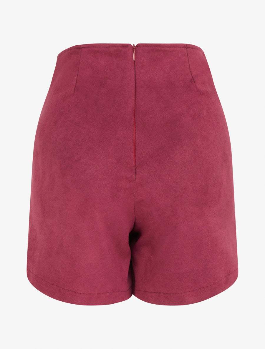 Jupe short zippée en suédine - Lie de vin - 2