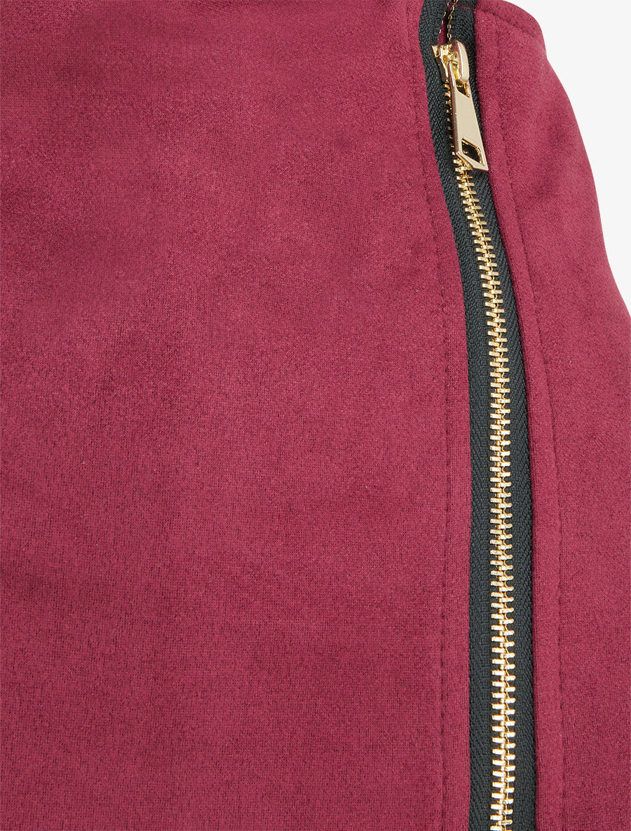 Jupe short zippée en suédine - Lie de vin - 3