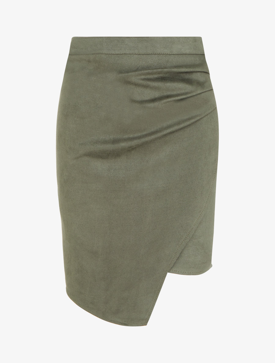 Jupe asymétrique en suédine - Kaki - 1
