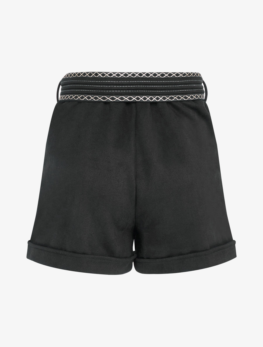 Short en suédine à ceinture brodée - Noir - 2