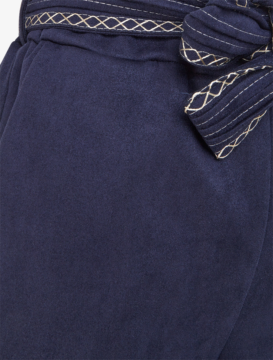 Short en suédine à ceinture brodée - Marine - 3