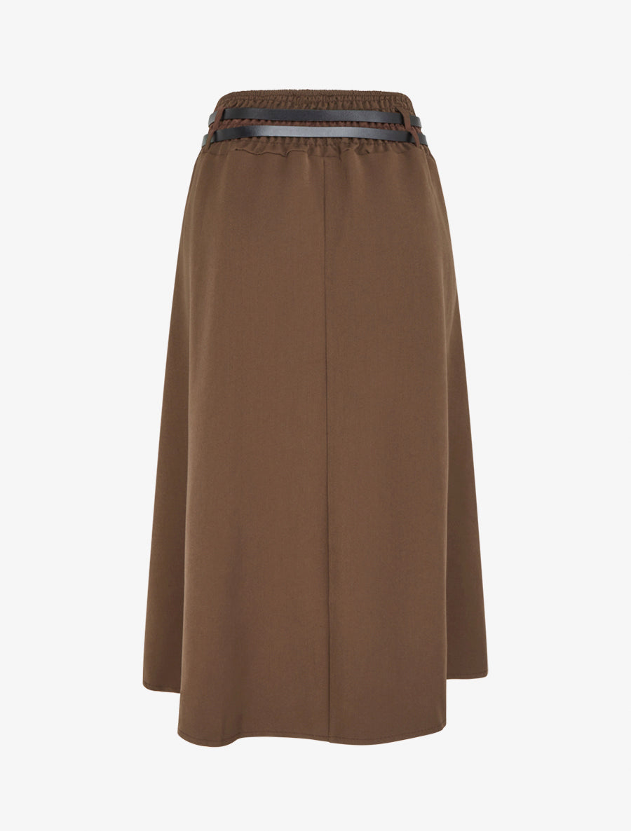 Jupe midi à double ceinture - Marron - 2