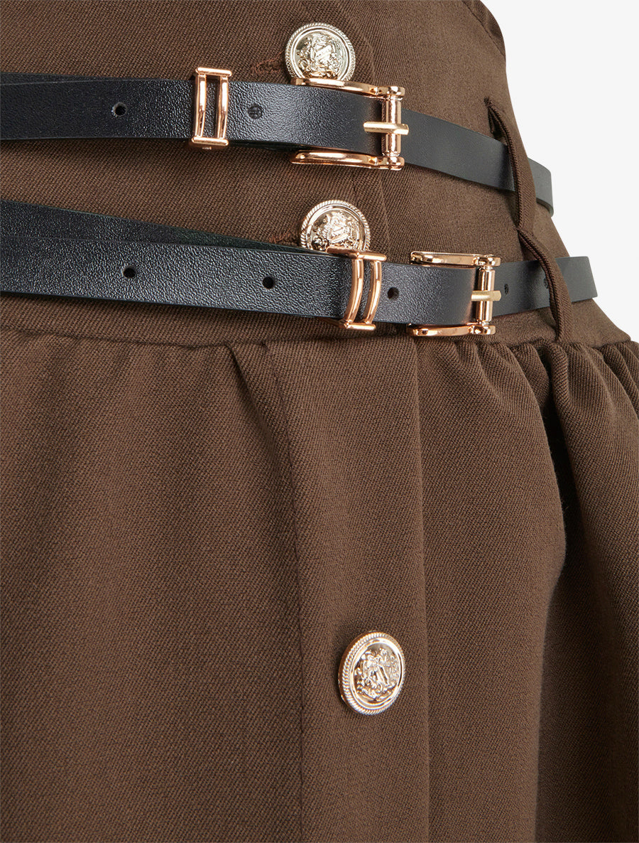 Jupe midi à double ceinture - Marron - 3