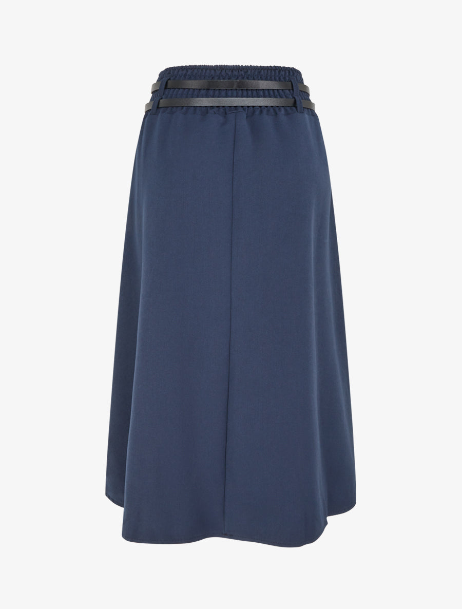 Jupe midi à double ceinture - Marine - 2