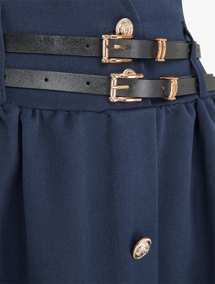 Jupe midi à double ceinture - Marine - 3