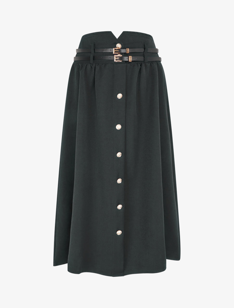 Jupe midi à double ceinture - Noir - 1