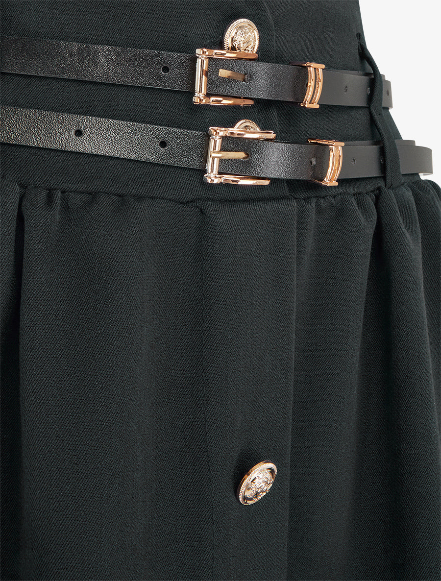 Jupe midi à double ceinture - Noir - 3