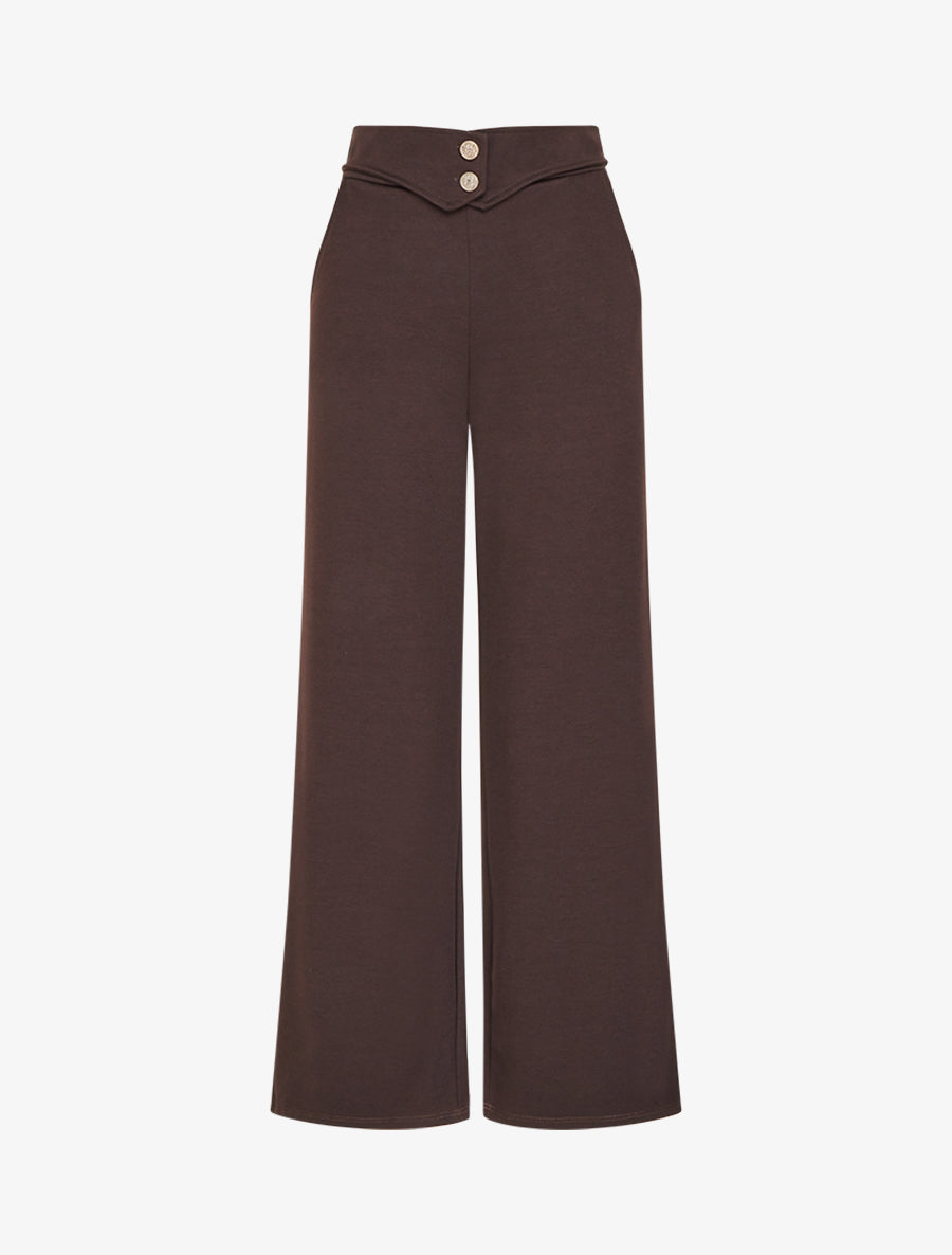 Pantalon taille à pan boutonné - Marron foncé - 1