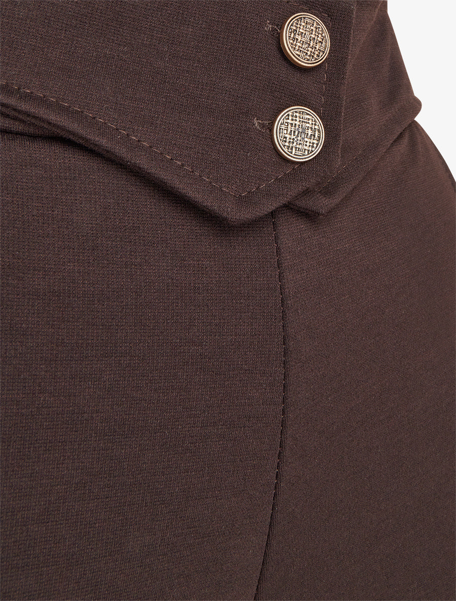 Pantalon taille à pan boutonné - Marron foncé - 3