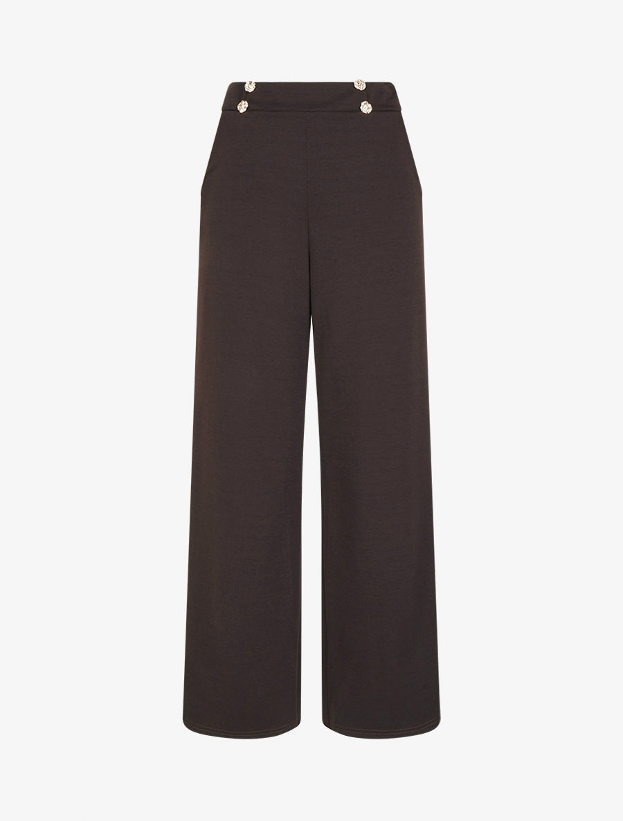 Pantalon fluide taille ornée de boutons - Marron foncé - 1