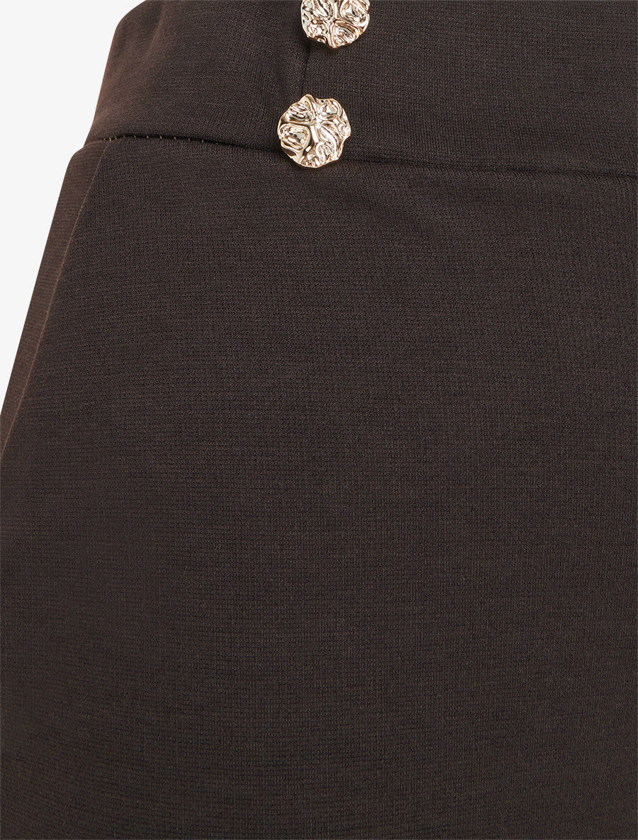 Pantalon fluide taille ornée de boutons - Marron foncé - 3