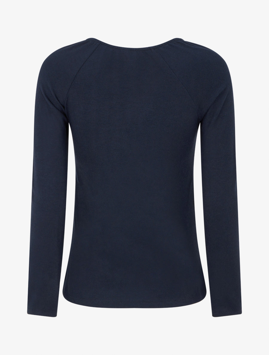 Pull fin uni à empiècement bijou - Marine - 2