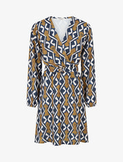 Robe élastiquée à imprimé éthnique - Marine - 1