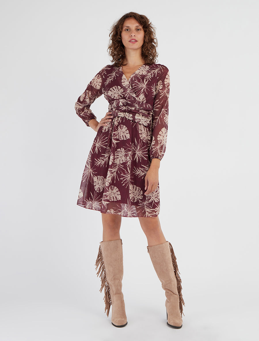Robe imprimé feuillage à rayures irisées - Prune - 8