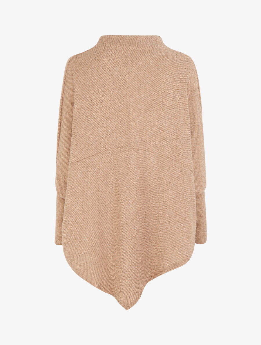 Poncho fin uni à manches longues - Taupe - 2