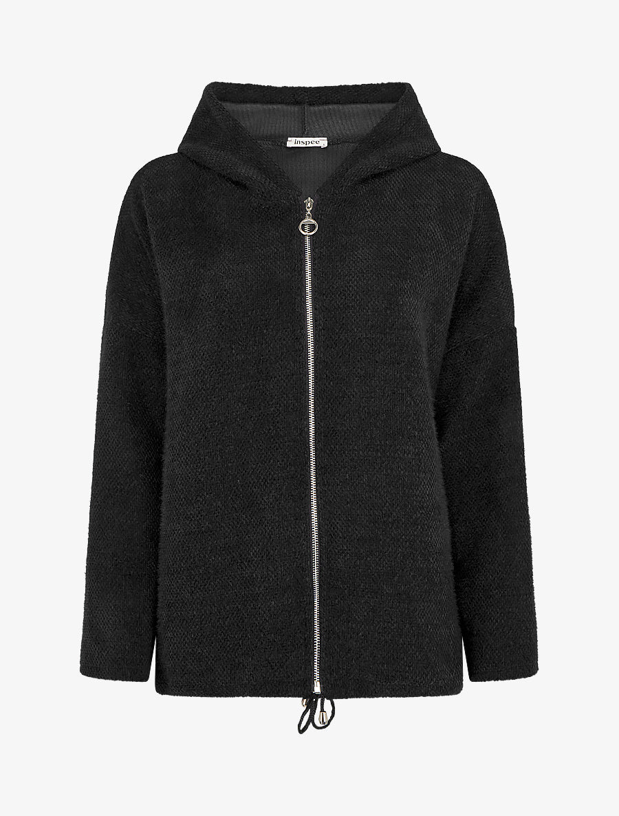 Gilet en maille zippé à capuche - Noir - 1