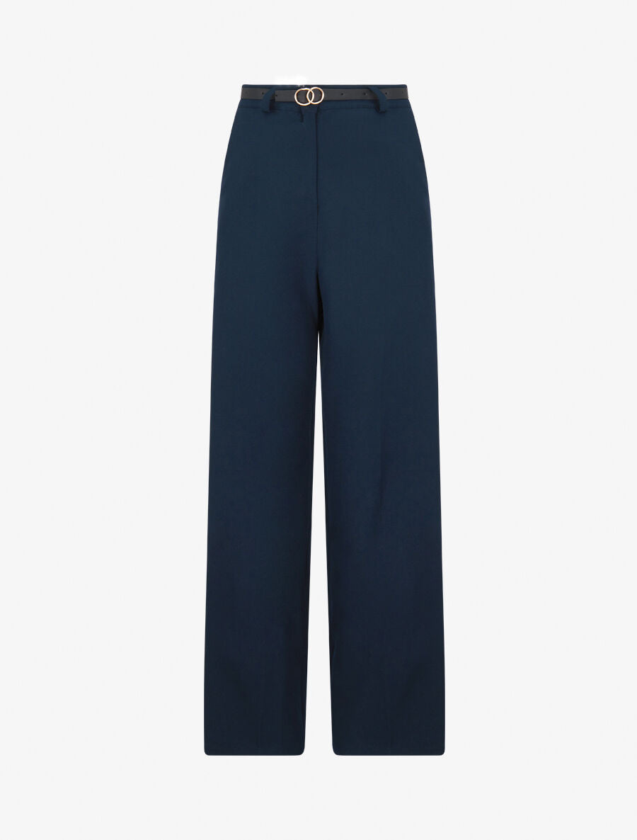Pantalon de tailleur droit à plis - Marine - 4