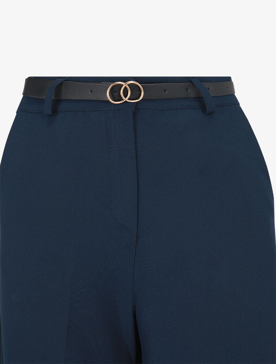 Pantalon de tailleur droit à plis - Marine - 3