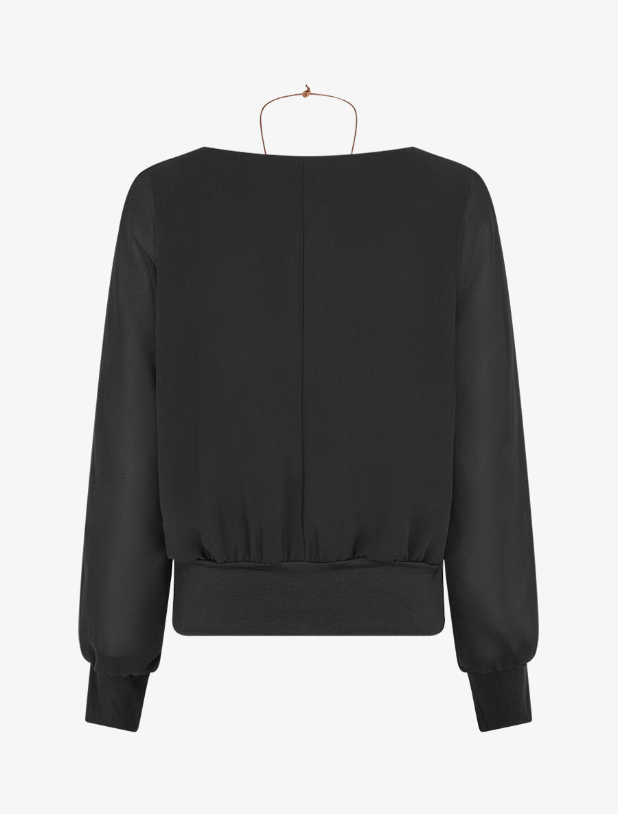 Blouse unie en voile à manches longues - Noir - 2