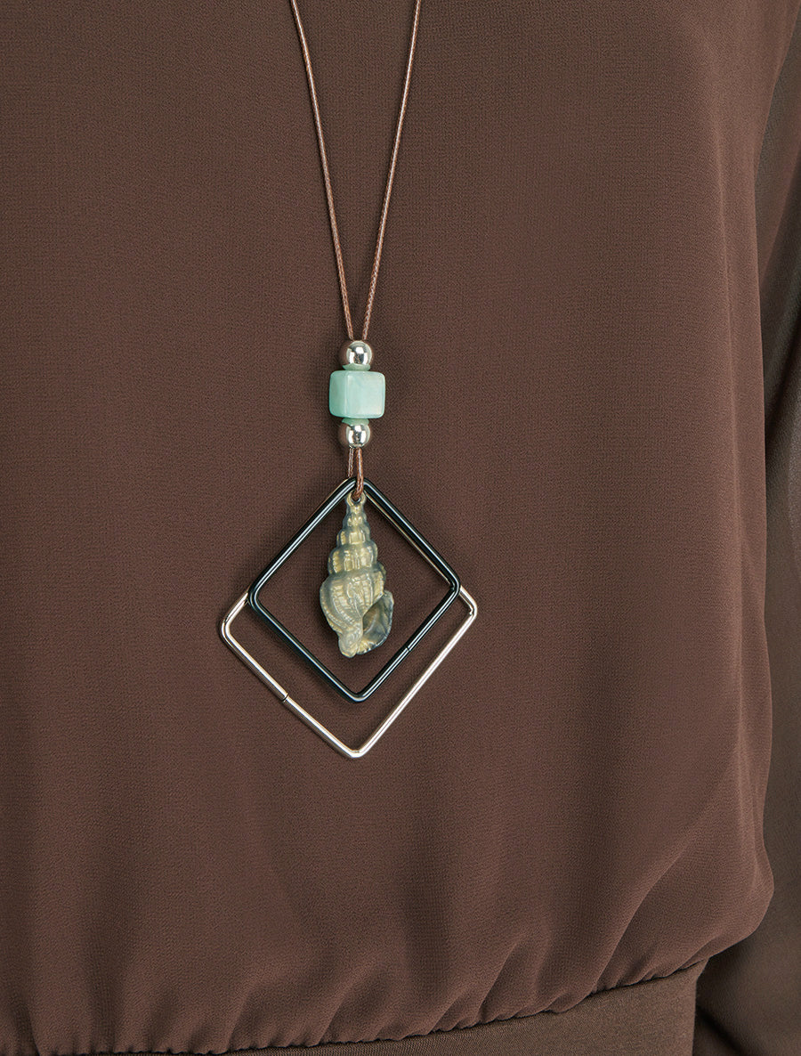 Blouse unie en voile à manches longues - Marron - 3