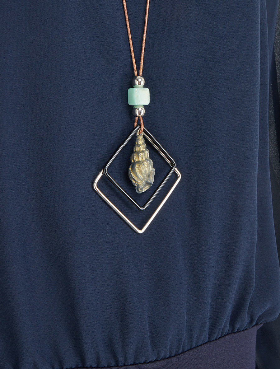 Blouse unie en voile à manches longues - Marine - 3