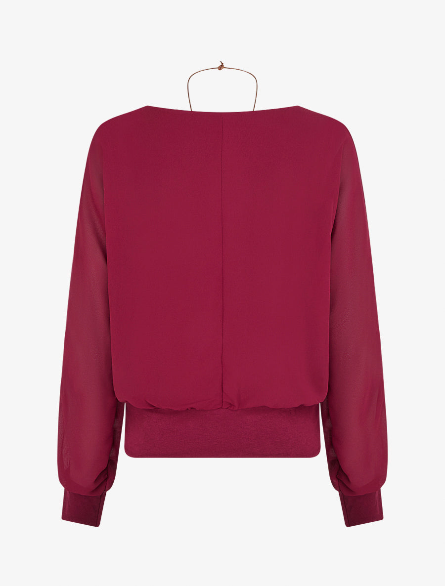 Blouse unie en voile à manches longues - Lie de vin - 2