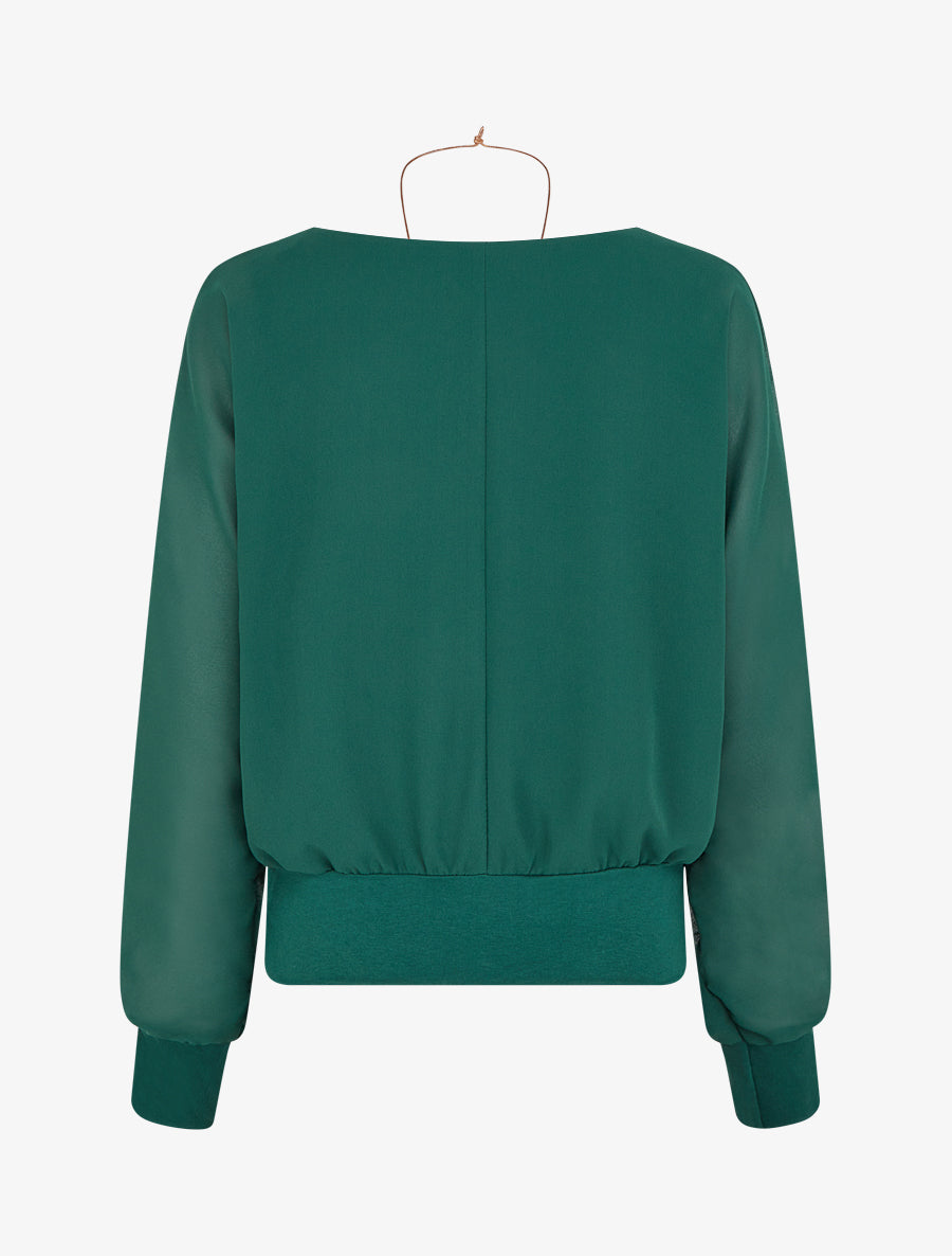 Blouse unie en voile à manches longues - Vert sapin - 2