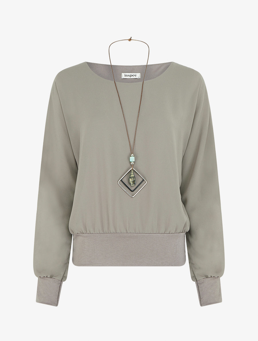 Blouse unie en voile à manches longues - Gris - 1