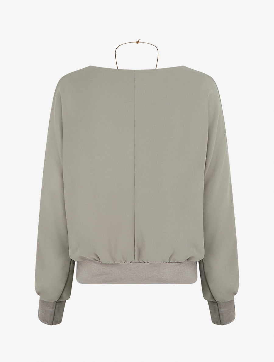 Blouse unie en voile à manches longues - Gris - 2