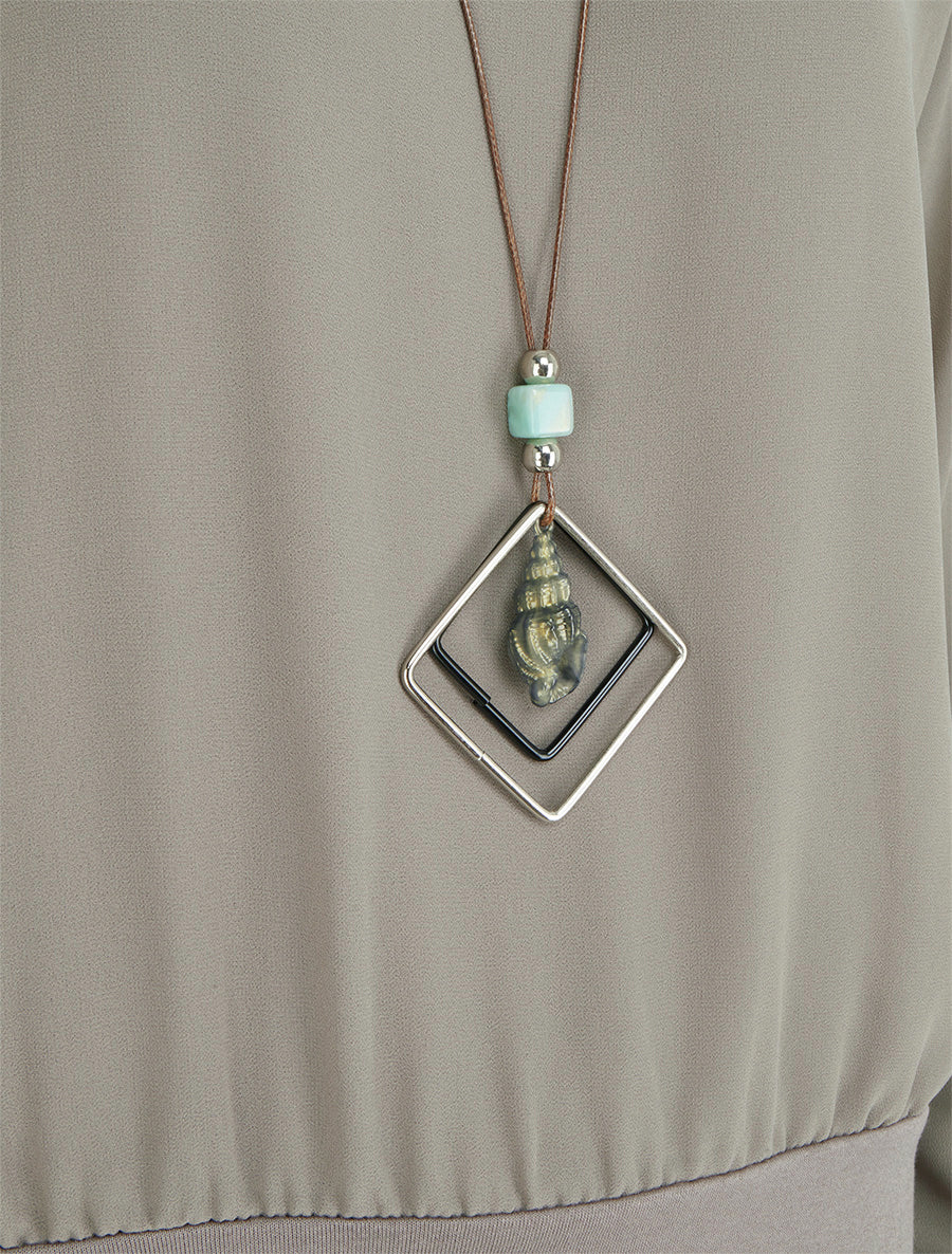Blouse unie en voile à manches longues - Gris - 3