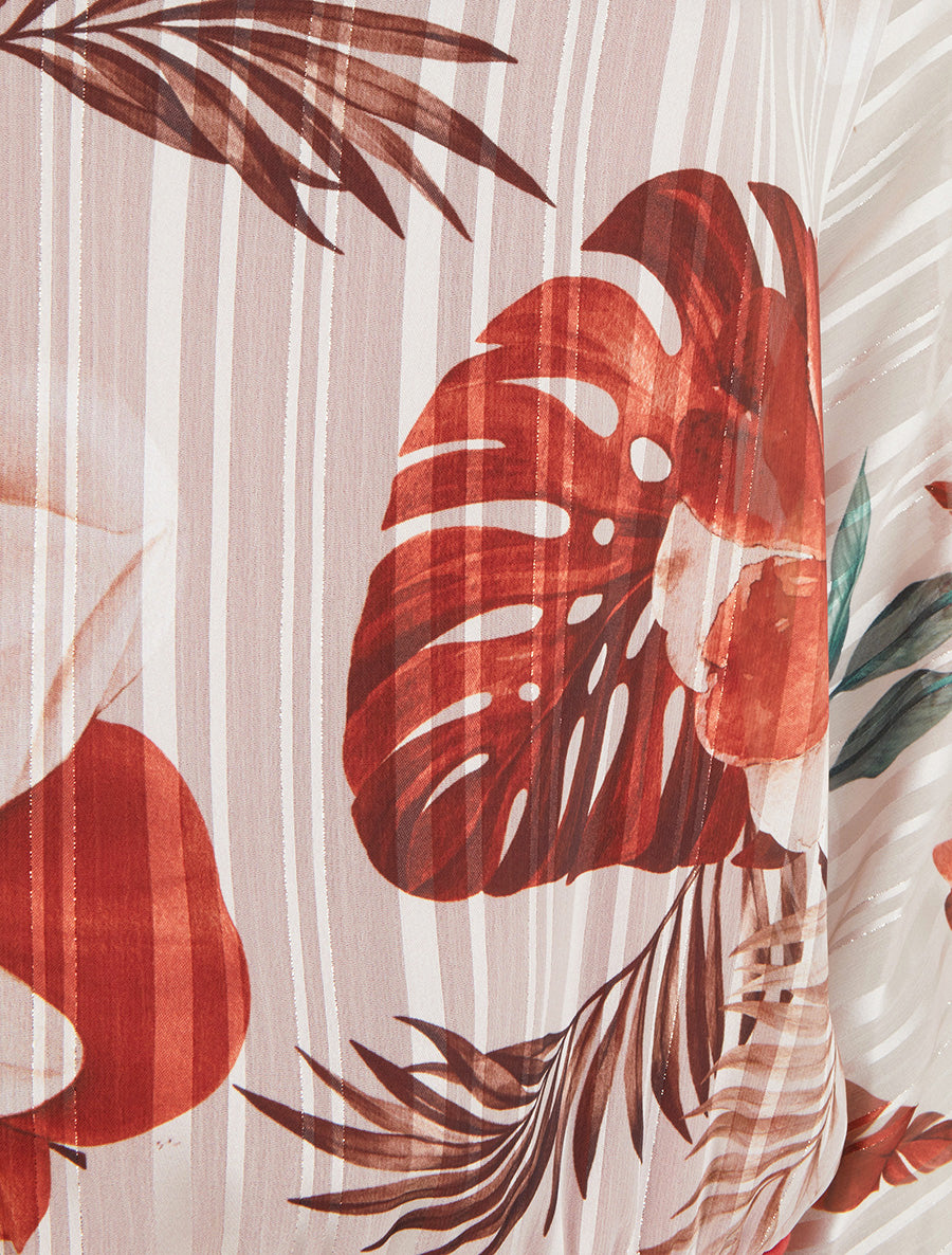 Blouse en voile imprimé feuillage à détail irisé - Terre de sienne - 3