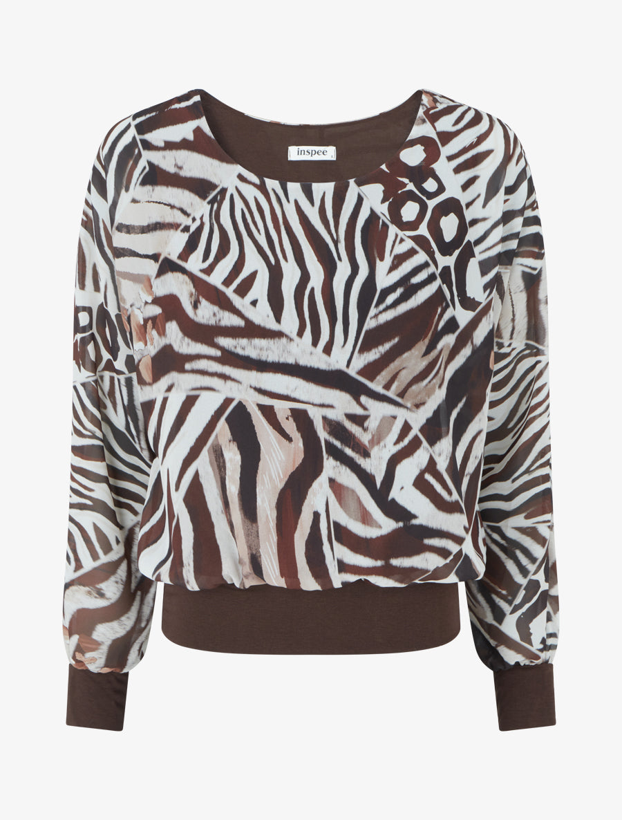 Blouse en voile imprimé animal - Marron - 1