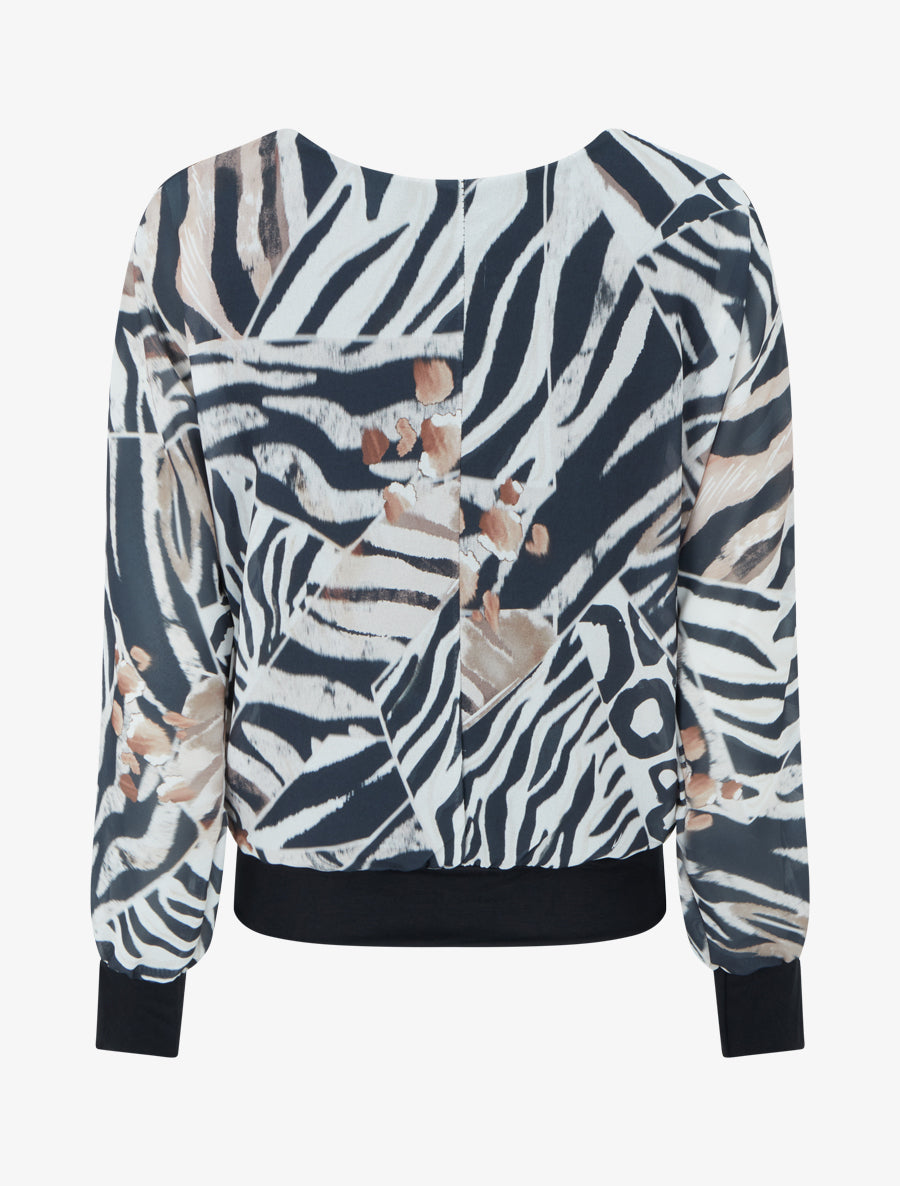 Blouse en voile imprimé animal - Noir - 2