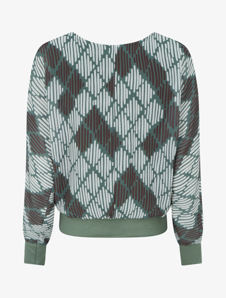 Blouse en voile imprimé graphique - Kaki - 2