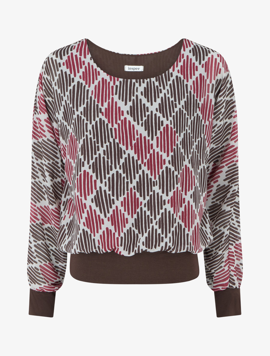 Blouse en voile imprimé graphique - Marron - 1
