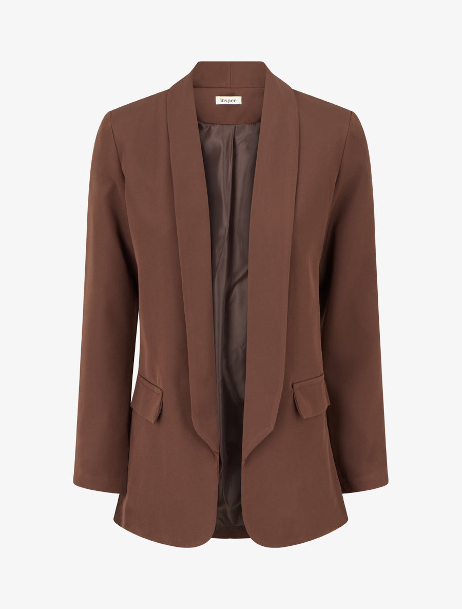 Blazer uni à poches décoratives - Marron - 1