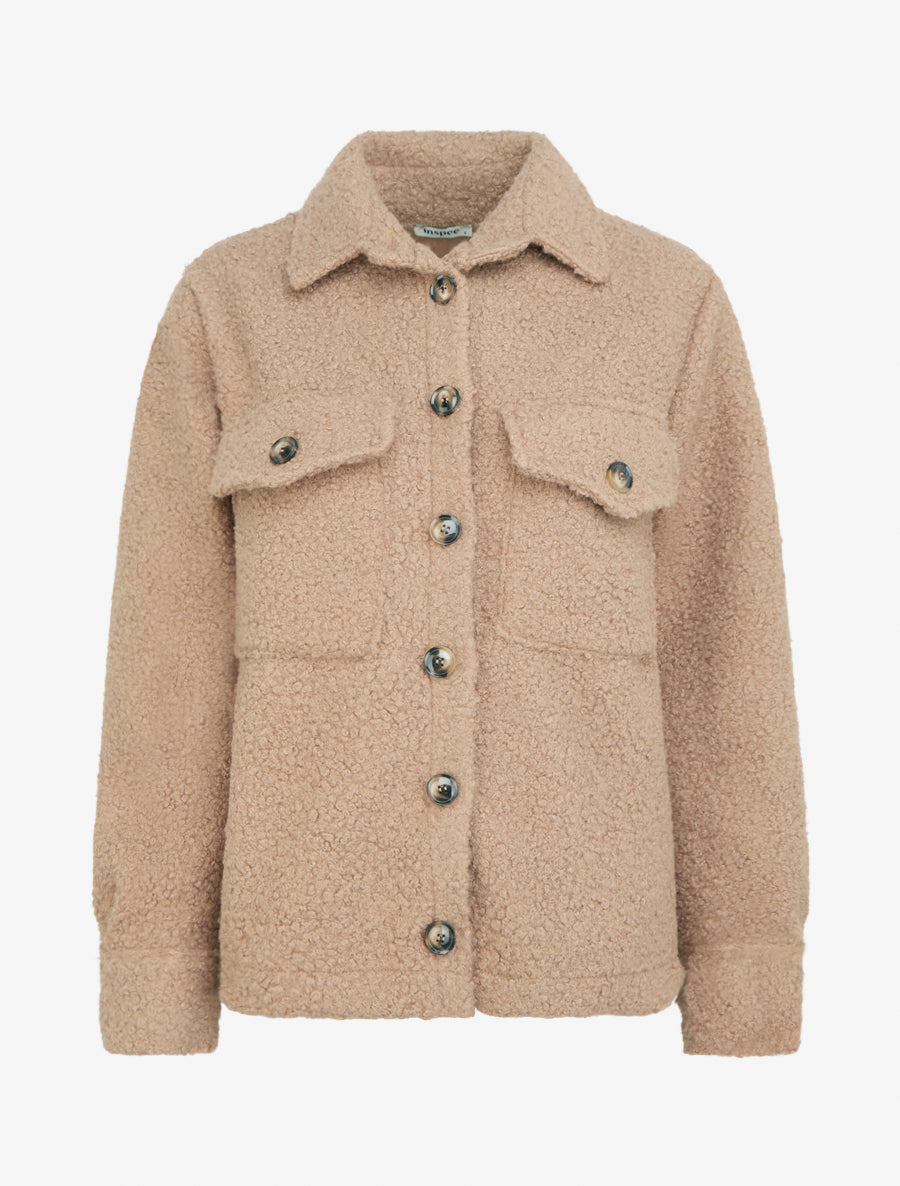 Manteau court effet laine bouclée - Camel - 1