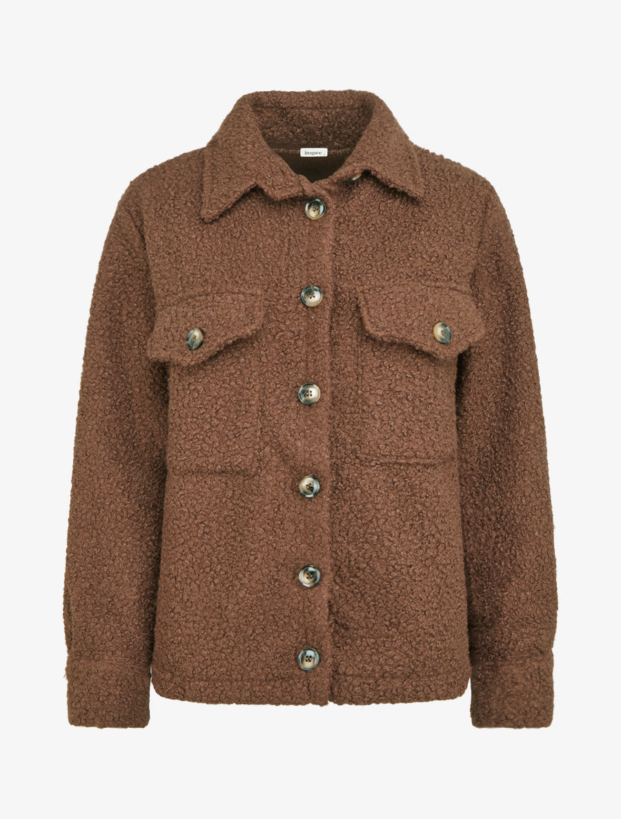 Manteau court effet laine bouclée - Marron - 1