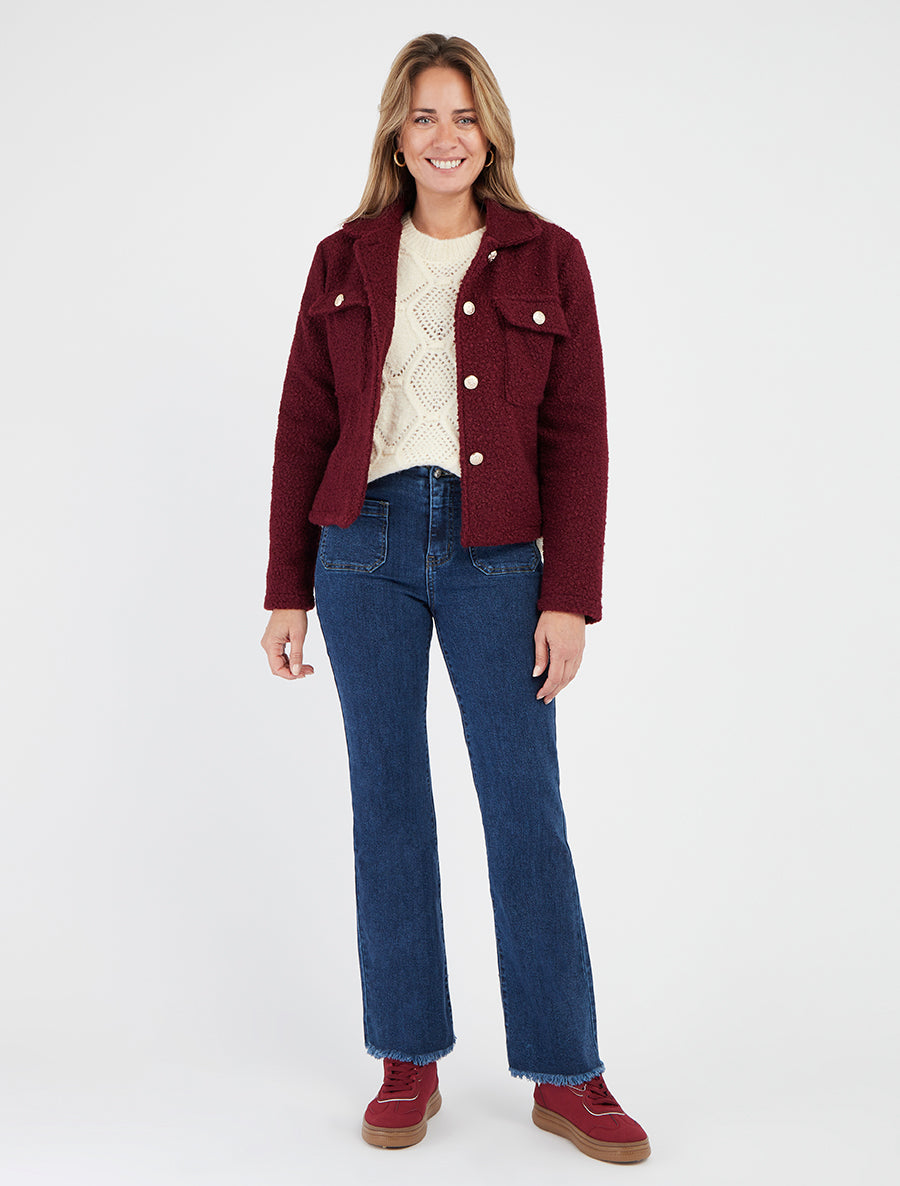 Kort jasje met bouclé wol-effect - Bordeaux