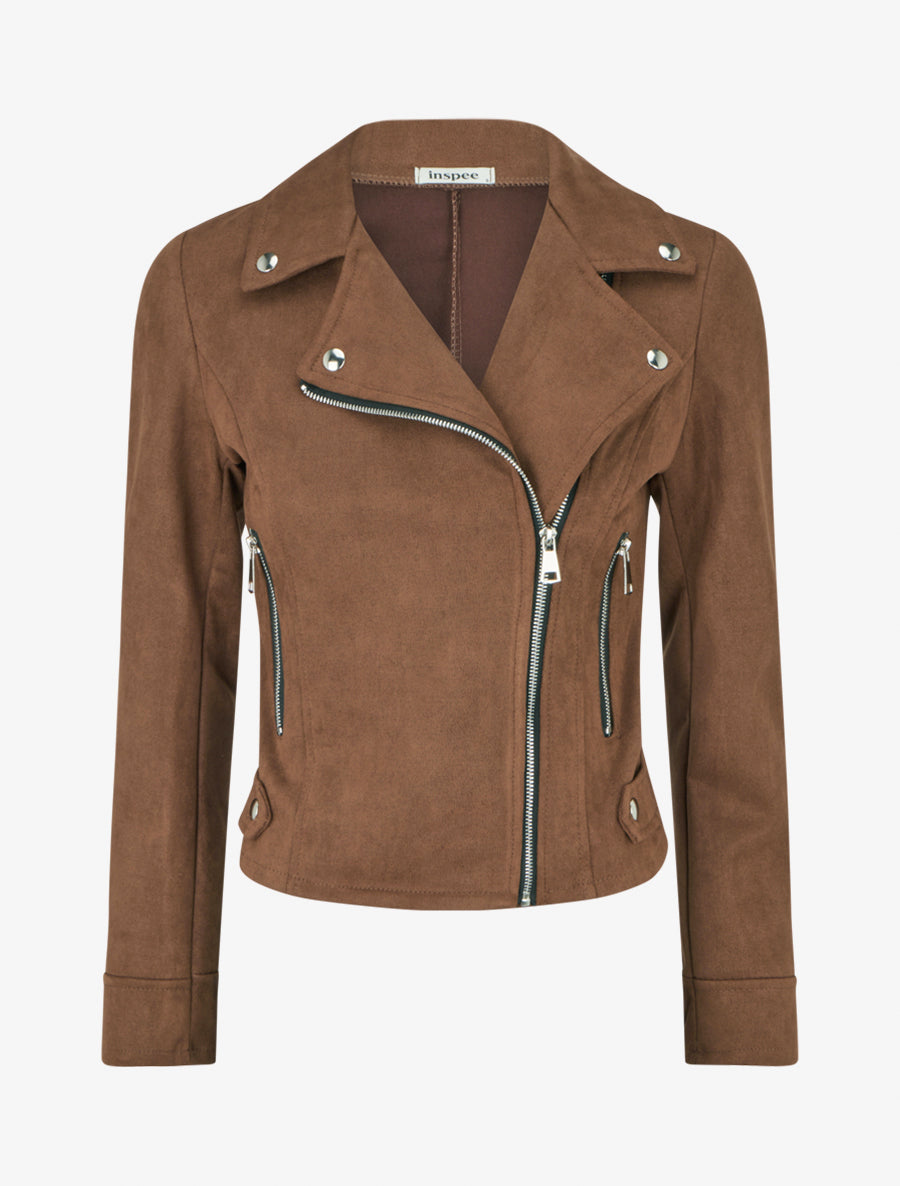 Veste en suédine à fermeture zippée - Marron