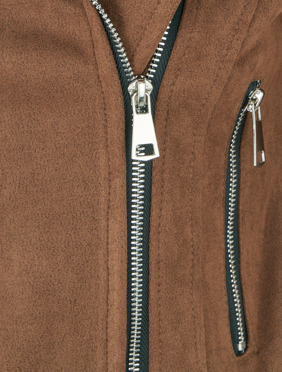 Veste en suédine à fermeture zippée - Marron