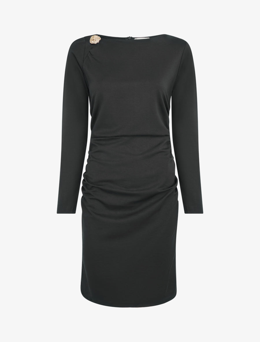 Robe droite à col bateau bijou - Noir - 1