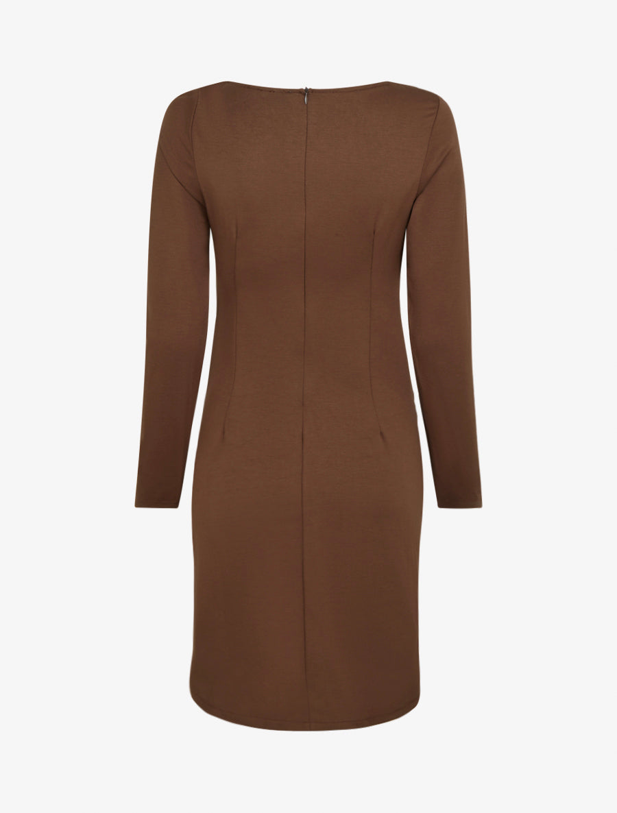 Robe droite à col bateau bijou - Marron - 2