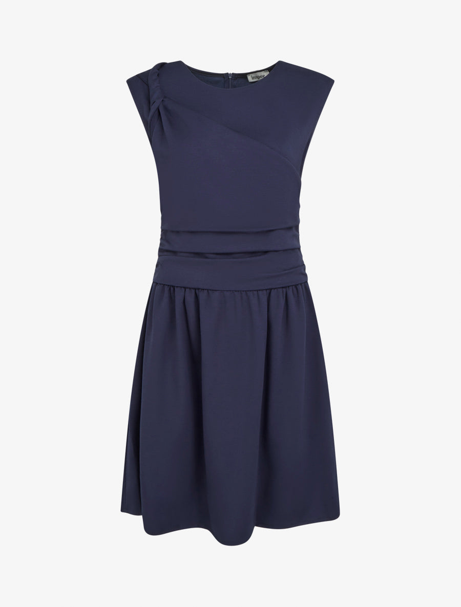 Robe evasée à empiècement torsadé - Marine - 1