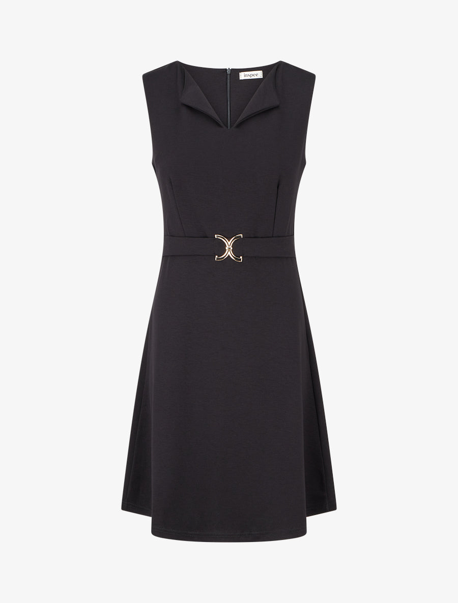 Robe unie à empiècement métallique - Noir - 1
