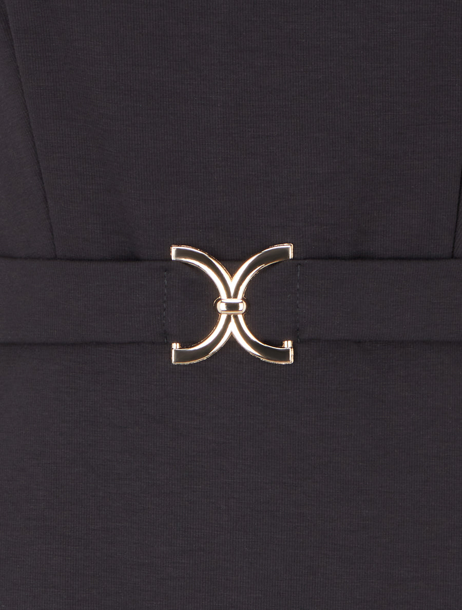 Robe unie à empiècement métallique - Noir - 3