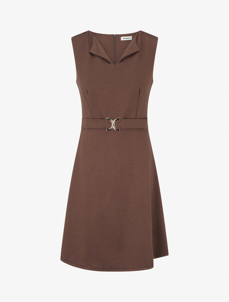 Robe unie à empiècement métallique - Marron - 1
