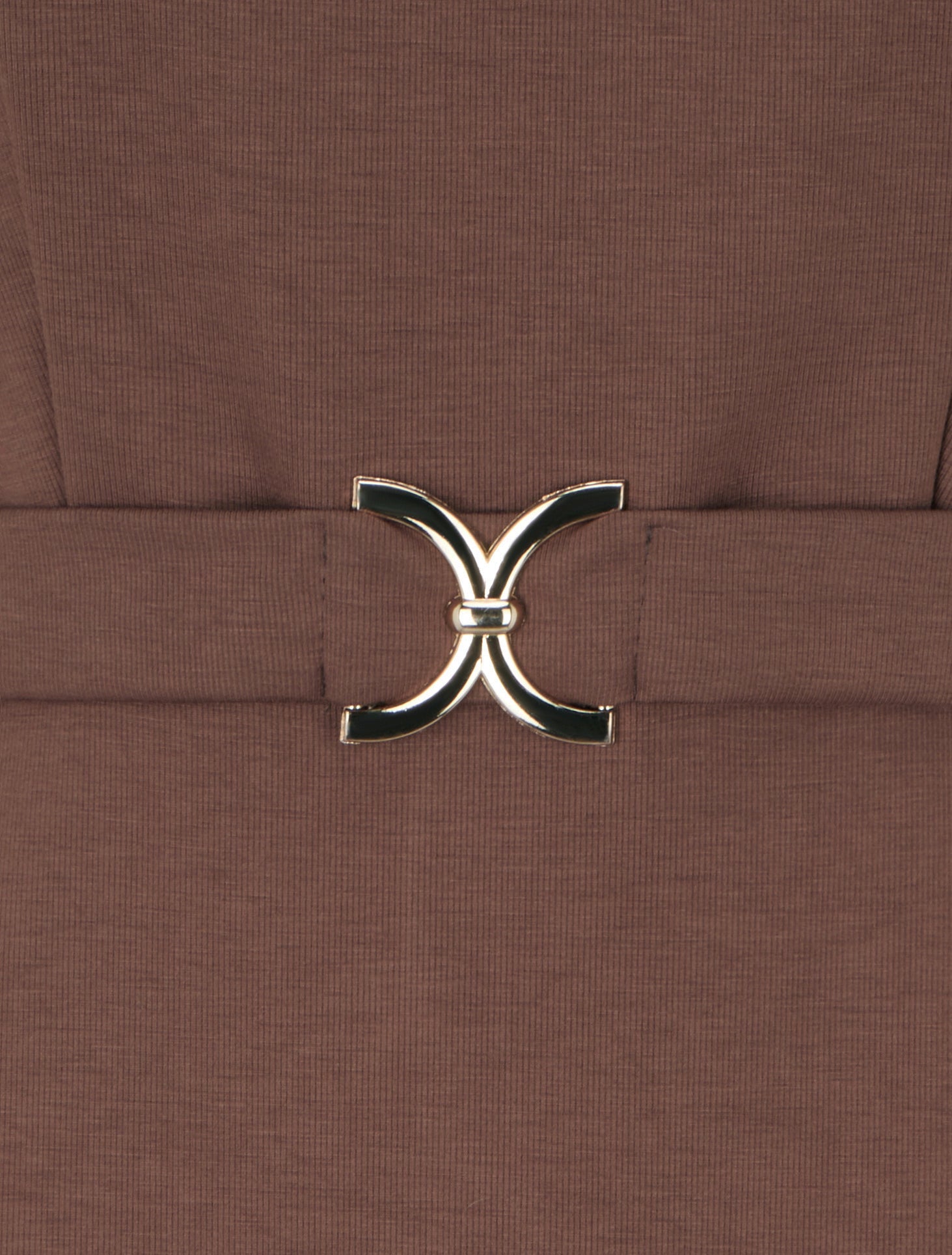 Robe unie à empiècement métallique - Marron - 3