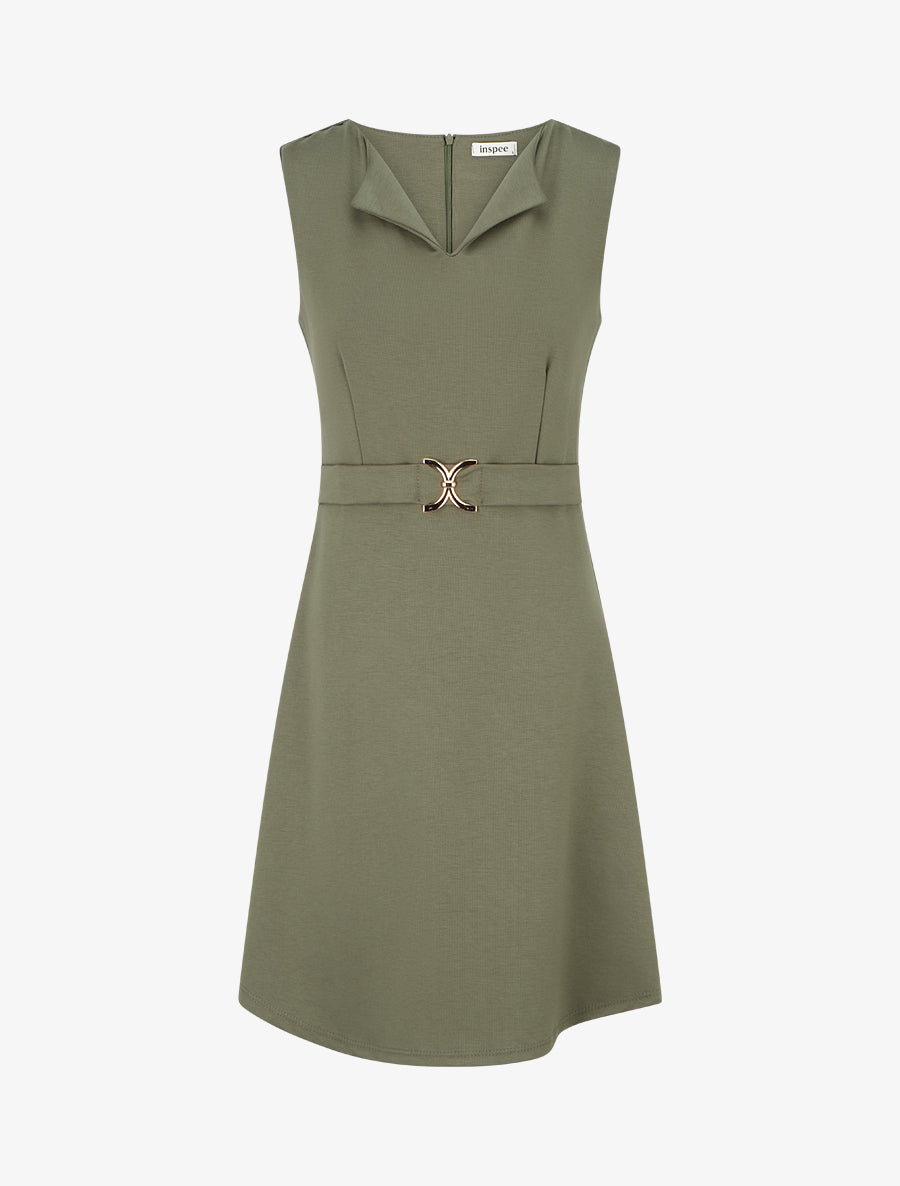 Robe unie à empiècement métallique - Kaki - 1